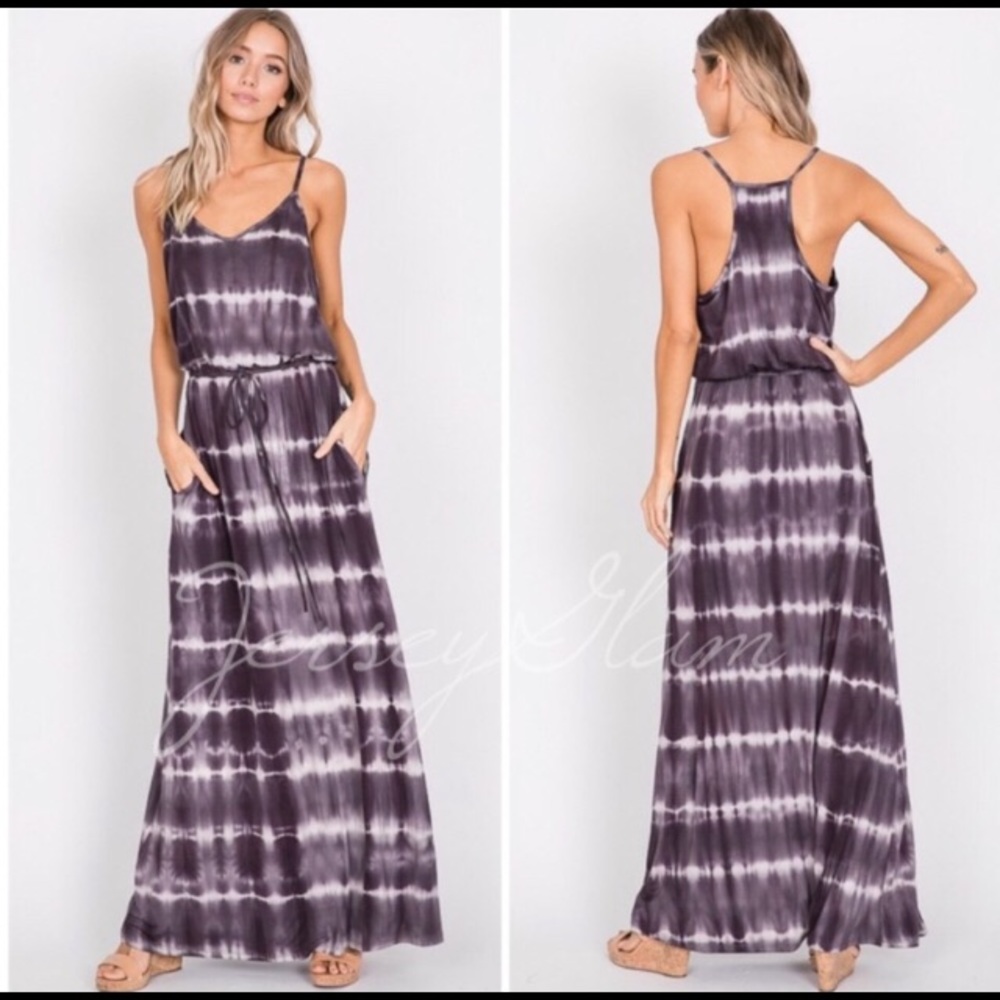 Charcoal Tie Dye Cami Maxi Dress